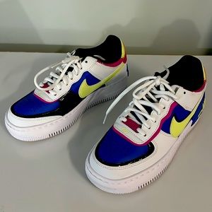 Nike Air Force 1; Shadow Sapphire/Fire Pink; like new, worn once.